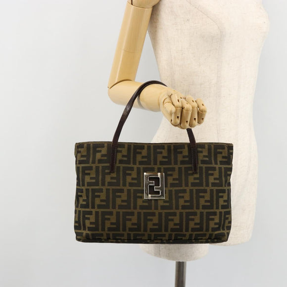 FENDI Zucca Canvas Hand Bag Black Brown Auth gh2047
