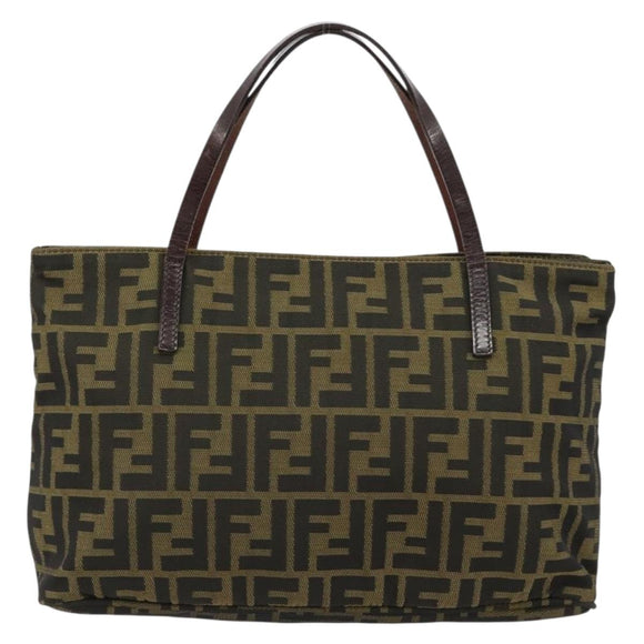 FENDI Zucca Canvas Hand Bag Black Brown Auth gh2047