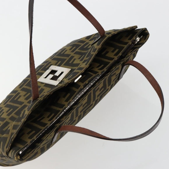 FENDI Zucca Canvas Hand Bag Black Brown Auth gh2047