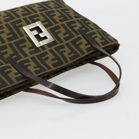 FENDI Zucca Canvas Hand Bag Black Brown Auth gh2047