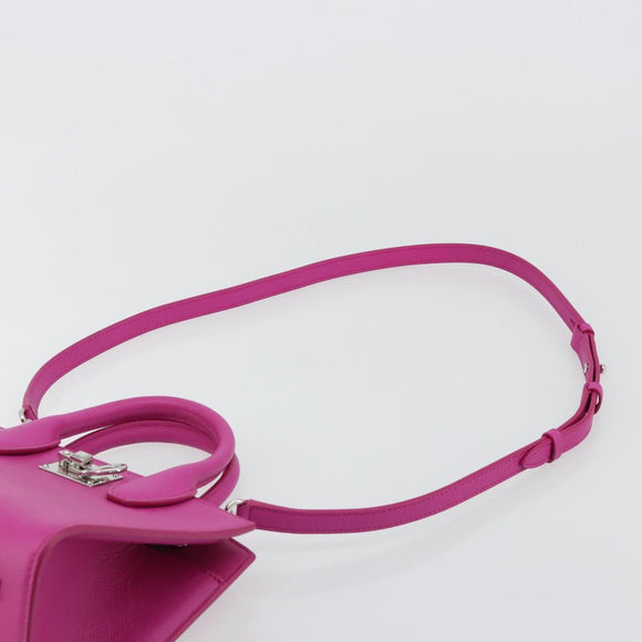 Salvatore Ferragamo Studio Box Hand Bag Leather 2way Pink Silver Auth gh2052SAV