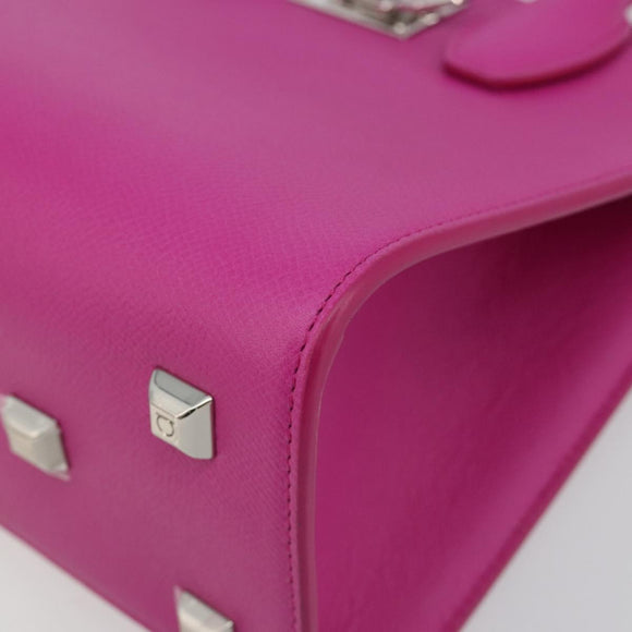 Salvatore Ferragamo Studio Box Hand Bag Leather 2way Pink Silver Auth gh2052SAV