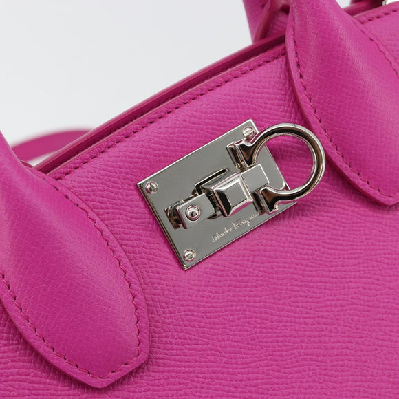 Salvatore Ferragamo Studio Box Hand Bag Leather 2way Pink Silver Auth gh2052SAV