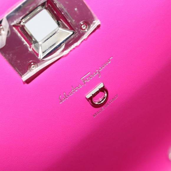 Salvatore Ferragamo Studio Box Hand Bag Leather 2way Pink Silver Auth gh2052SAV