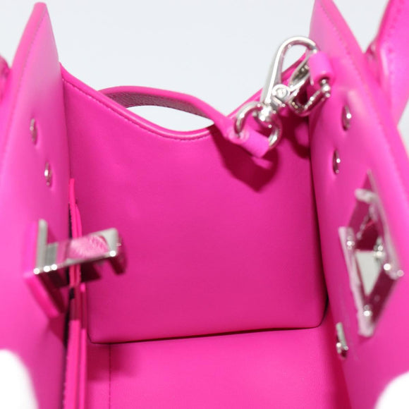 Salvatore Ferragamo Studio Box Hand Bag Leather 2way Pink Silver Auth gh2052SAV