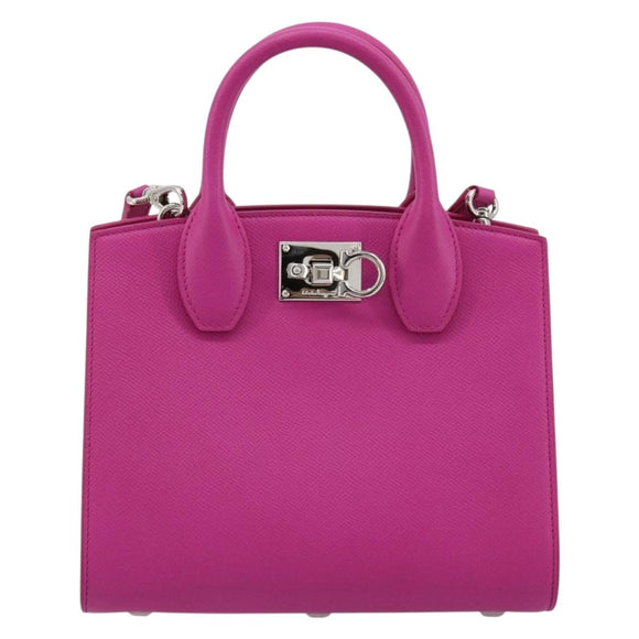 Salvatore Ferragamo Studio Box Hand Bag Leather 2way Pink Silver Auth gh2052SAV