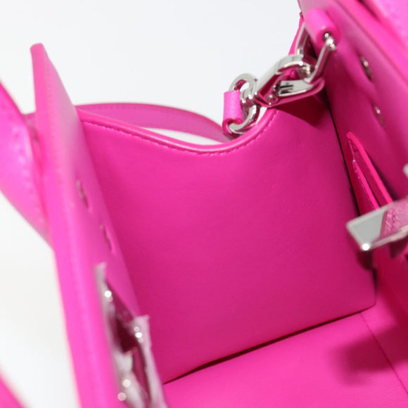 Salvatore Ferragamo Studio Box Hand Bag Leather 2way Pink Silver Auth gh2052SAV