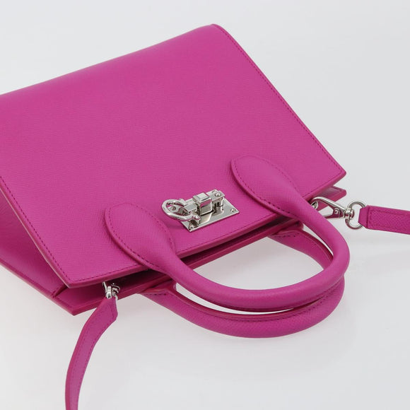 Salvatore Ferragamo Studio Box Hand Bag Leather 2way Pink Silver Auth gh2052SAV