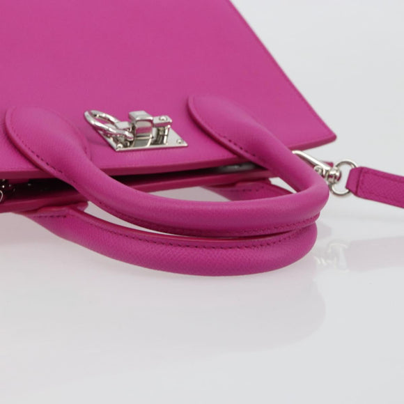 Salvatore Ferragamo Studio Box Hand Bag Leather 2way Pink Silver Auth gh2052SAV