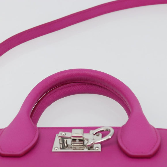 Salvatore Ferragamo Studio Box Hand Bag Leather 2way Pink Silver Auth gh2052SAV