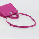 Salvatore Ferragamo Studio Box Hand Bag Leather 2way Pink Silver Auth gh2052SAV-8