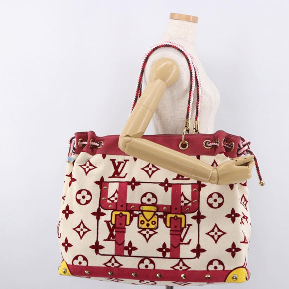 LOUIS VUITTON Cruise line Eponge Tote Bag Pile White M92096 LV Auth gh2053A