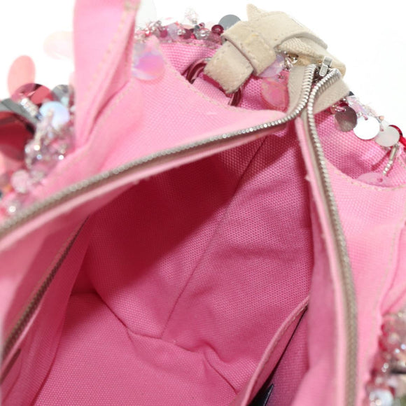 PRADA Hand Bag Rattan 2way Pink Silver Auth gh2054A