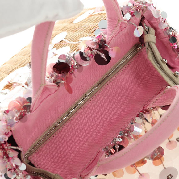 PRADA Hand Bag Rattan 2way Pink Silver Auth gh2054A