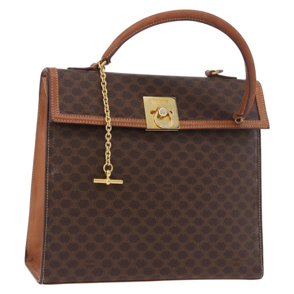 CELINE Macadam Canvas Hand Bag PVC Leather Brown Gold Auth gh2055