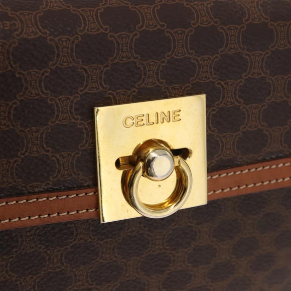 CELINE Macadam Canvas Hand Bag PVC Leather Brown Gold Auth gh2055