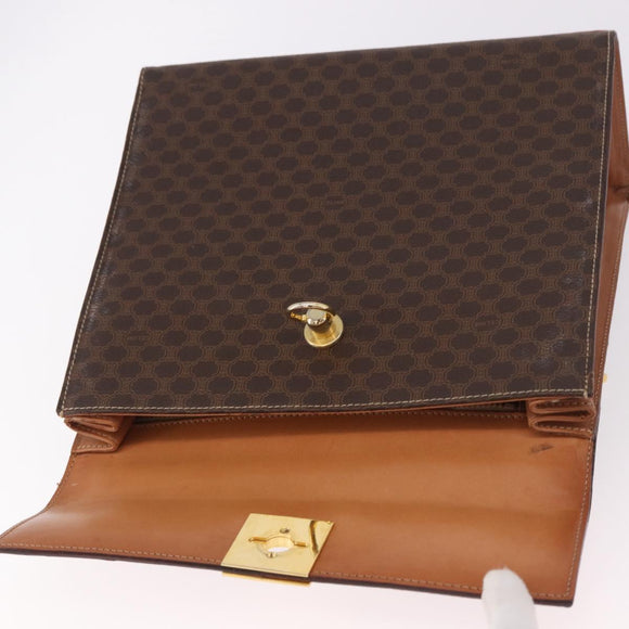 CELINE Macadam Canvas Hand Bag PVC Leather Brown Gold Auth gh2055