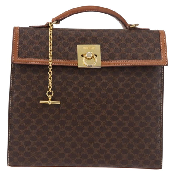 CELINE Macadam Canvas Hand Bag PVC Leather Brown Gold Auth gh2055