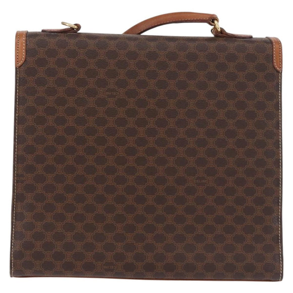 CELINE Macadam Canvas Hand Bag PVC Leather Brown Gold Auth gh2055