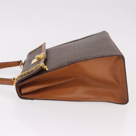 CELINE Macadam Canvas Hand Bag PVC Leather Brown Gold Auth gh2055