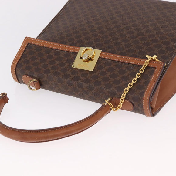 CELINE Macadam Canvas Hand Bag PVC Leather Brown Gold Auth gh2055