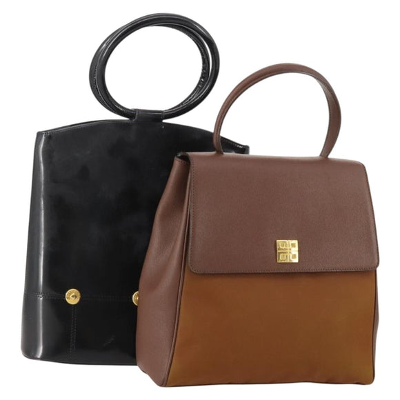 GIVENCHY Hand Bag Leather 2 Set Black Brown Auth gh2056
