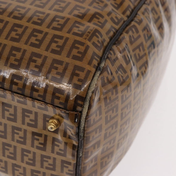 FENDI Zucchino Canvas Boston Tasche beschichtetes Canvas Beige Gold Auth gh2058