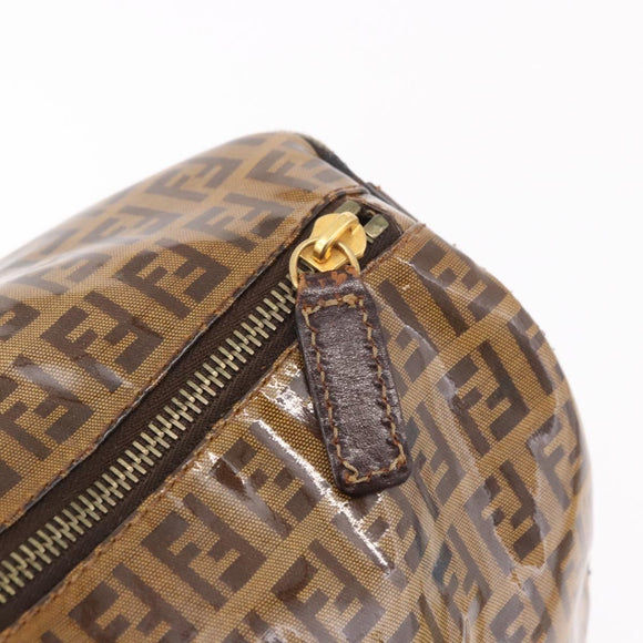 FENDI Zucchino Canvas Boston Tasche beschichtetes Canvas Beige Gold Auth gh2058