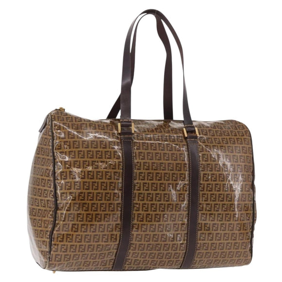 FENDI Zucchino Canvas Boston Tasche beschichtetes Canvas Beige Gold Auth gh2058