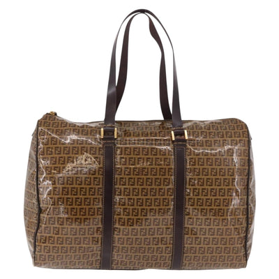 FENDI Zucchino Canvas Boston Bag Coated Canvas Beige Gold Auth gh2058 - 0