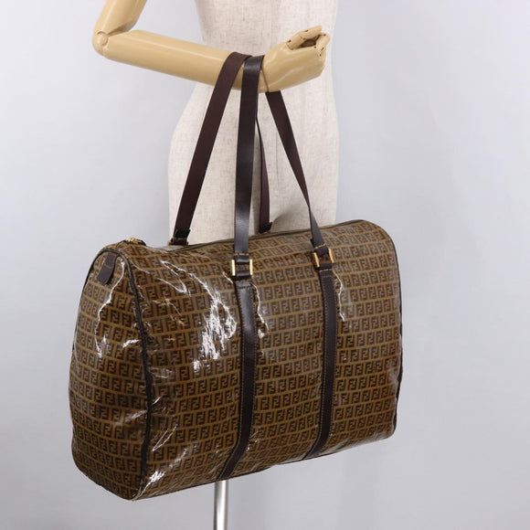 FENDI Zucchino Canvas Boston Tasche beschichtetes Canvas Beige Gold Auth gh2058