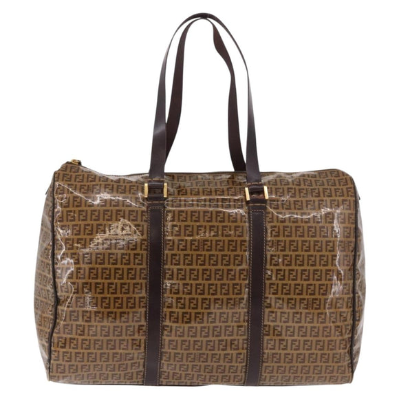FENDI Zucchino Canvas Boston Tasche beschichtetes Canvas Beige Gold Auth gh2058