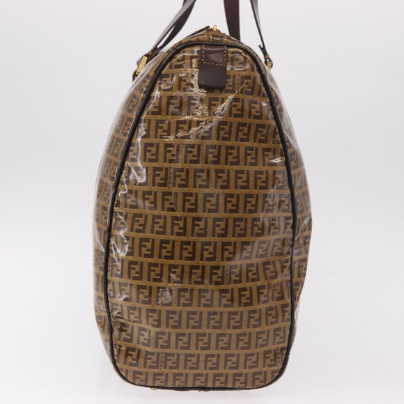FENDI Zucchino Canvas Boston Tasche beschichtetes Canvas Beige Gold Auth gh2058