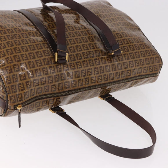 FENDI Zucchino Canvas Boston Tasche beschichtetes Canvas Beige Gold Auth gh2058