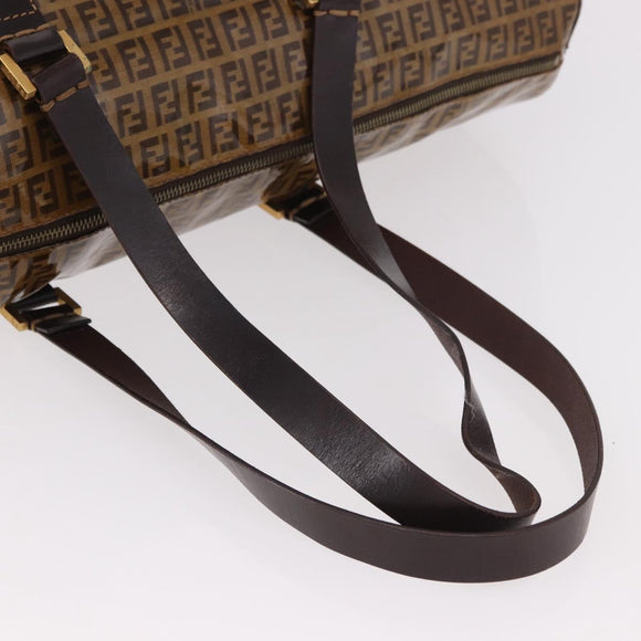 FENDI Zucchino Canvas Boston Tasche beschichtetes Canvas Beige Gold Auth gh2058