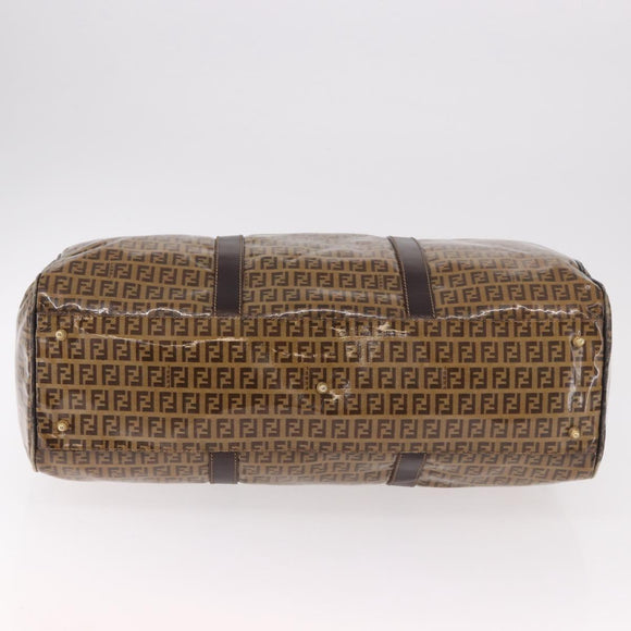 FENDI Zucchino Canvas Boston Tasche beschichtetes Canvas Beige Gold Auth gh2058