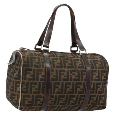 FENDI Zucca Canvas Boston Bag Black Brown Auth gh2059