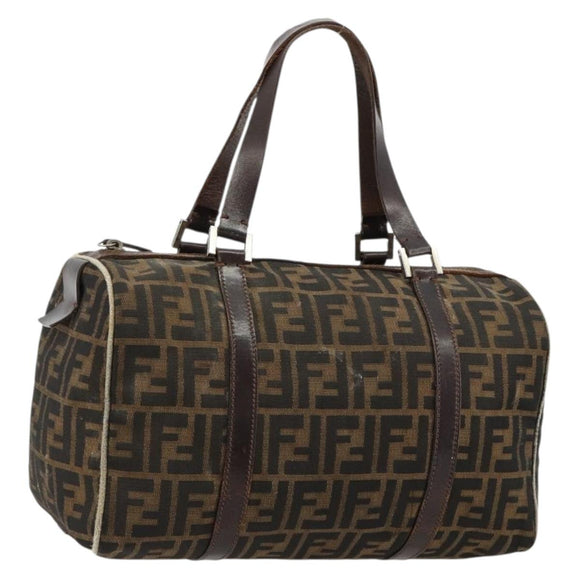 FENDI Zucca Canvas Boston Bag Black Brown Auth gh2059