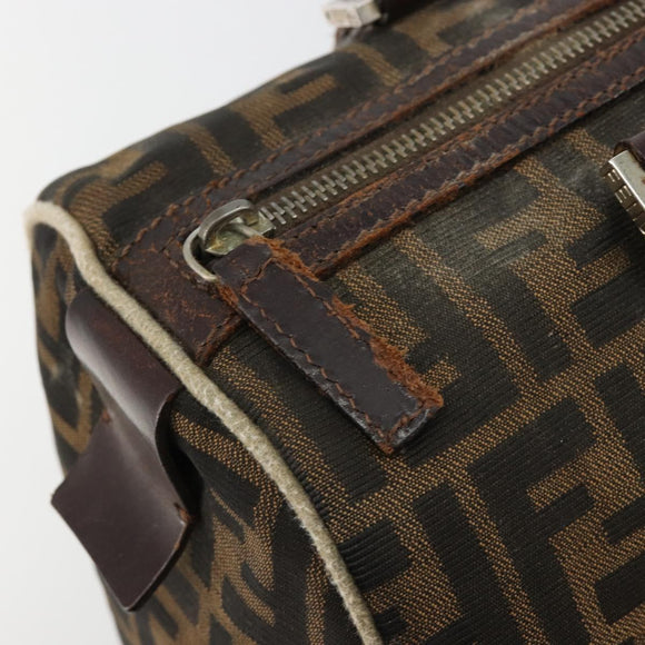 FENDI Zucca Canvas Boston Bag Black Brown Auth gh2059