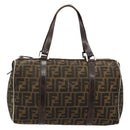 FENDI Zucca Canvas Boston Bag Black Brown Auth gh2059-2