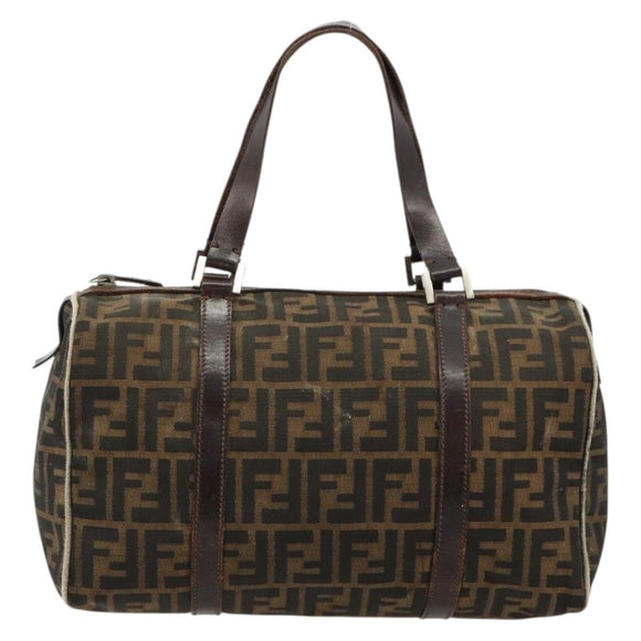 FENDI Zucca Canvas Boston Bag Black Brown Auth gh2059