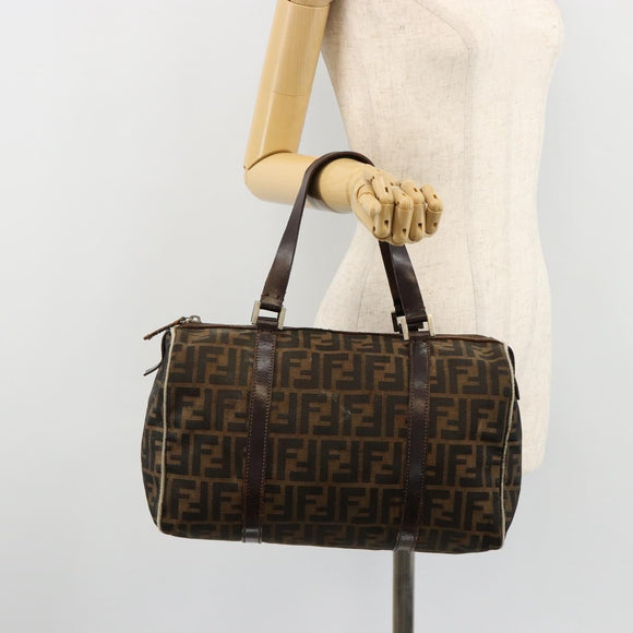 FENDI Zucca Canvas Boston Bag Black Brown Auth gh2059