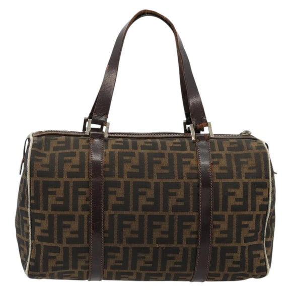 FENDI Zucca Canvas Boston Bag Black Brown Auth gh2059