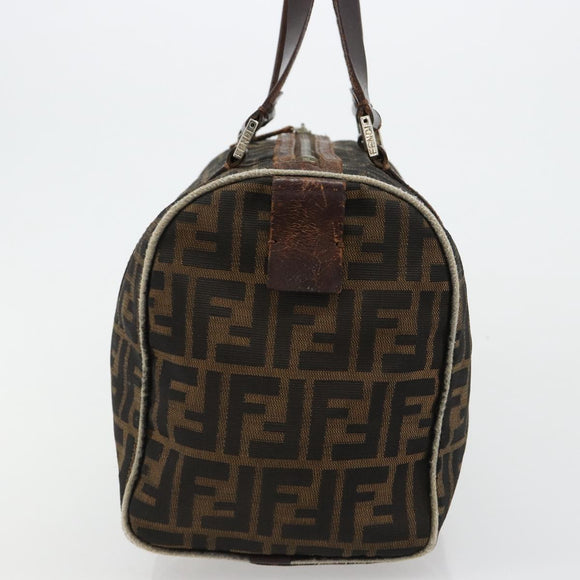 FENDI Zucca Canvas Boston Bag Black Brown Auth gh2059