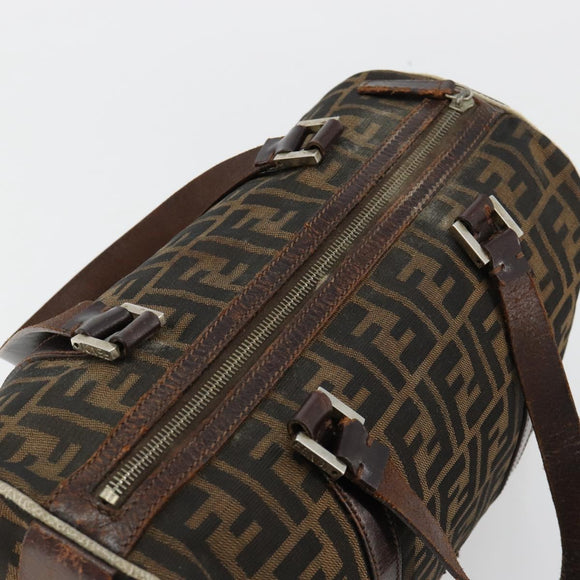 FENDI Zucca Canvas Boston Bag Black Brown Auth gh2059