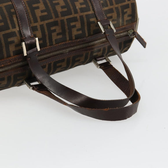 FENDI Zucca Canvas Boston Bag Black Brown Auth gh2059