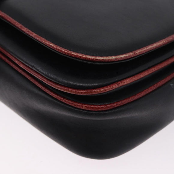 CELINE Schultertasche Leder Schwarz Gold Auth gh2064