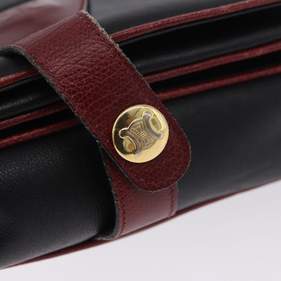 CELINE Schultertasche Leder Schwarz Gold Auth gh2064