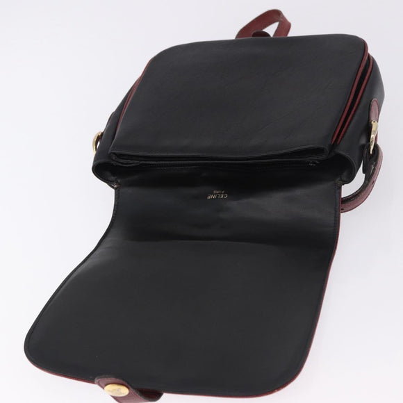 CELINE Schultertasche Leder Schwarz Gold Auth gh2064