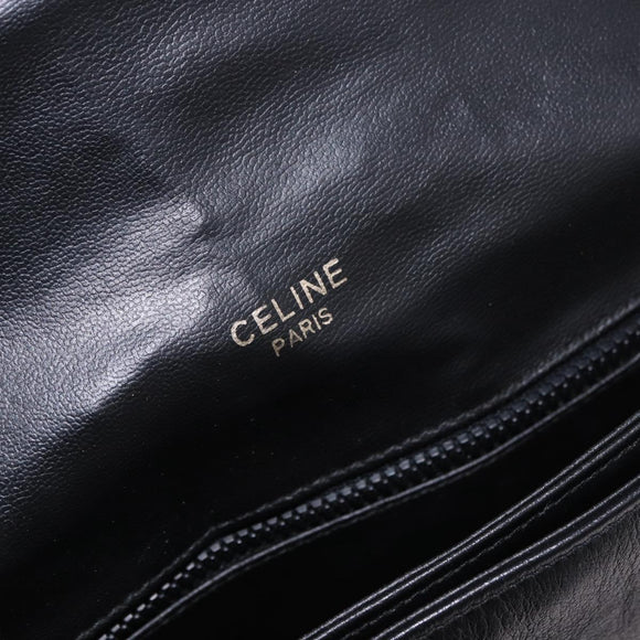 CELINE Schultertasche Leder Schwarz Gold Auth gh2064